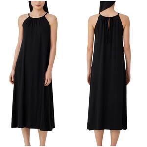 Eileen Fisher NWT Fine Jersey Halter Midi Dress Black Size S Draped Shirred